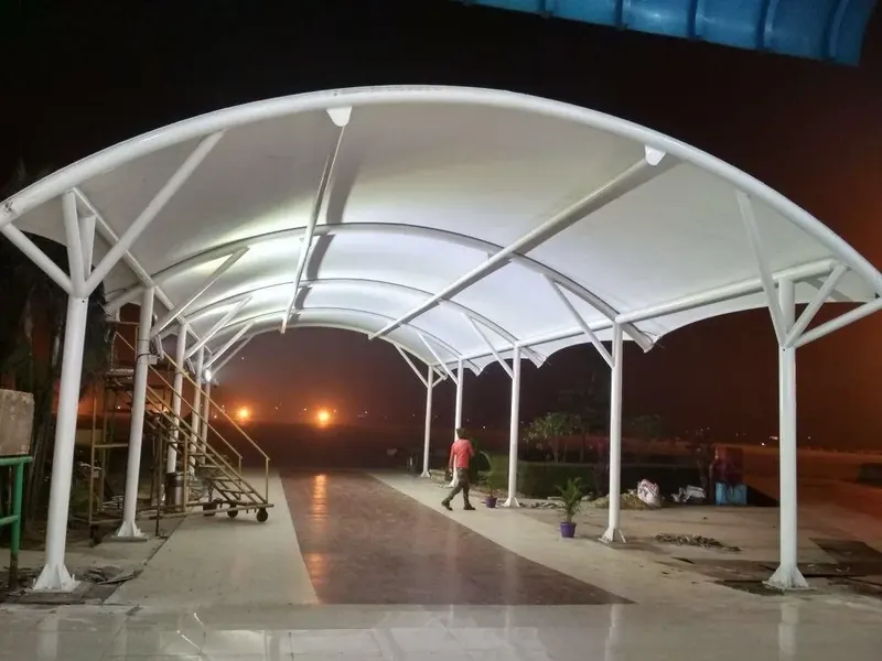 Walkway canopy with night lighting